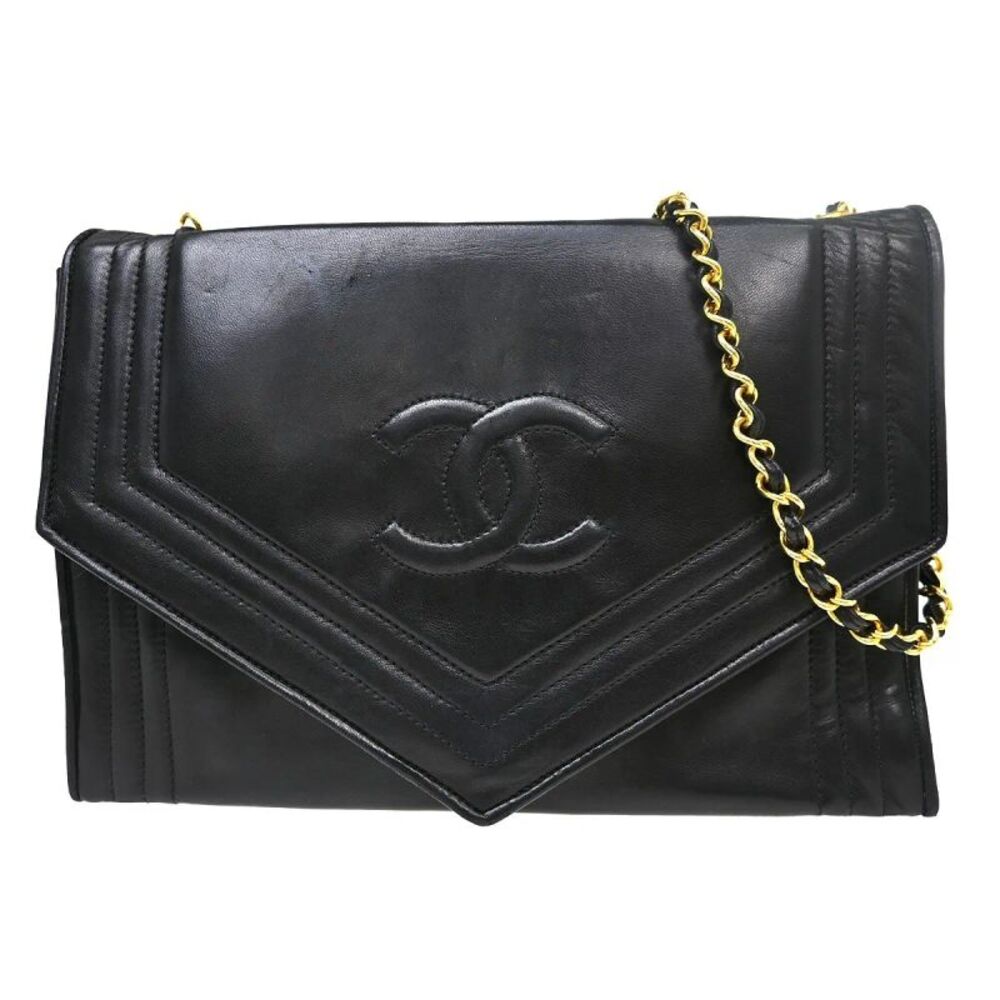 Chanel Vintage Cc Envelope Chain Flap Lambskin Black Leather Shoulder Bag Bag
